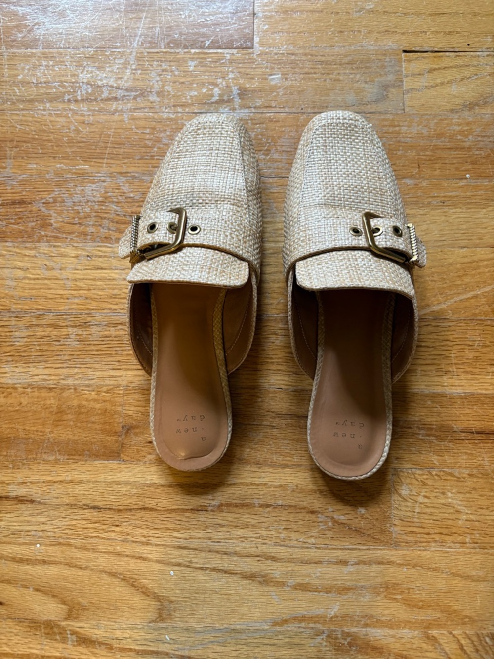 a new day Beige Woven Buckle Mules